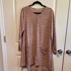 LOGO by Lori Goldstein Mauve Striped Button-Front Long Sleeve Tunic/cardigan
